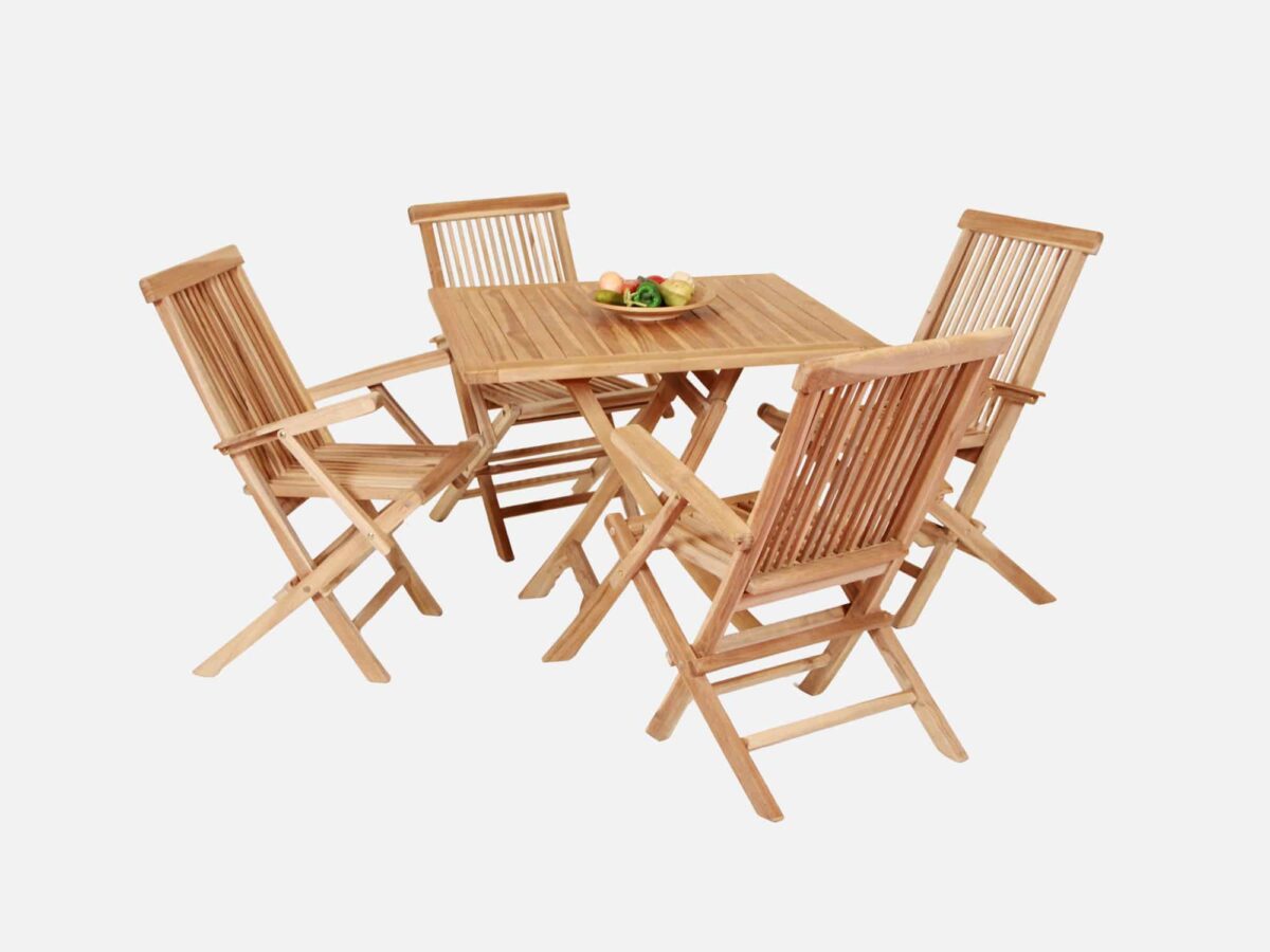 Havemøbelsæt Teak 4 stole og bord 90x90 cm MA