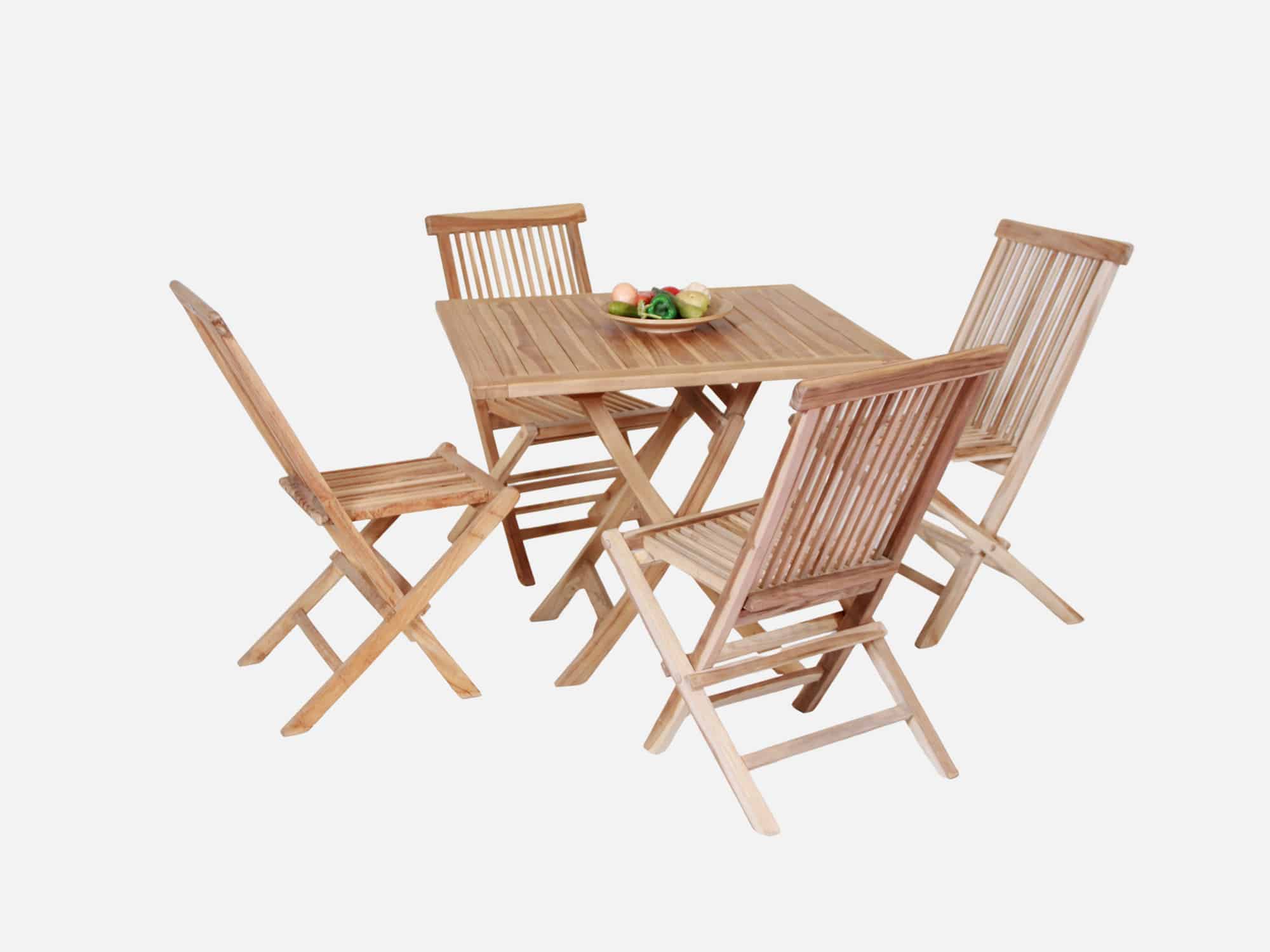 Havemøbelsæt Teak 4 stole og bord 90x90 cm UA