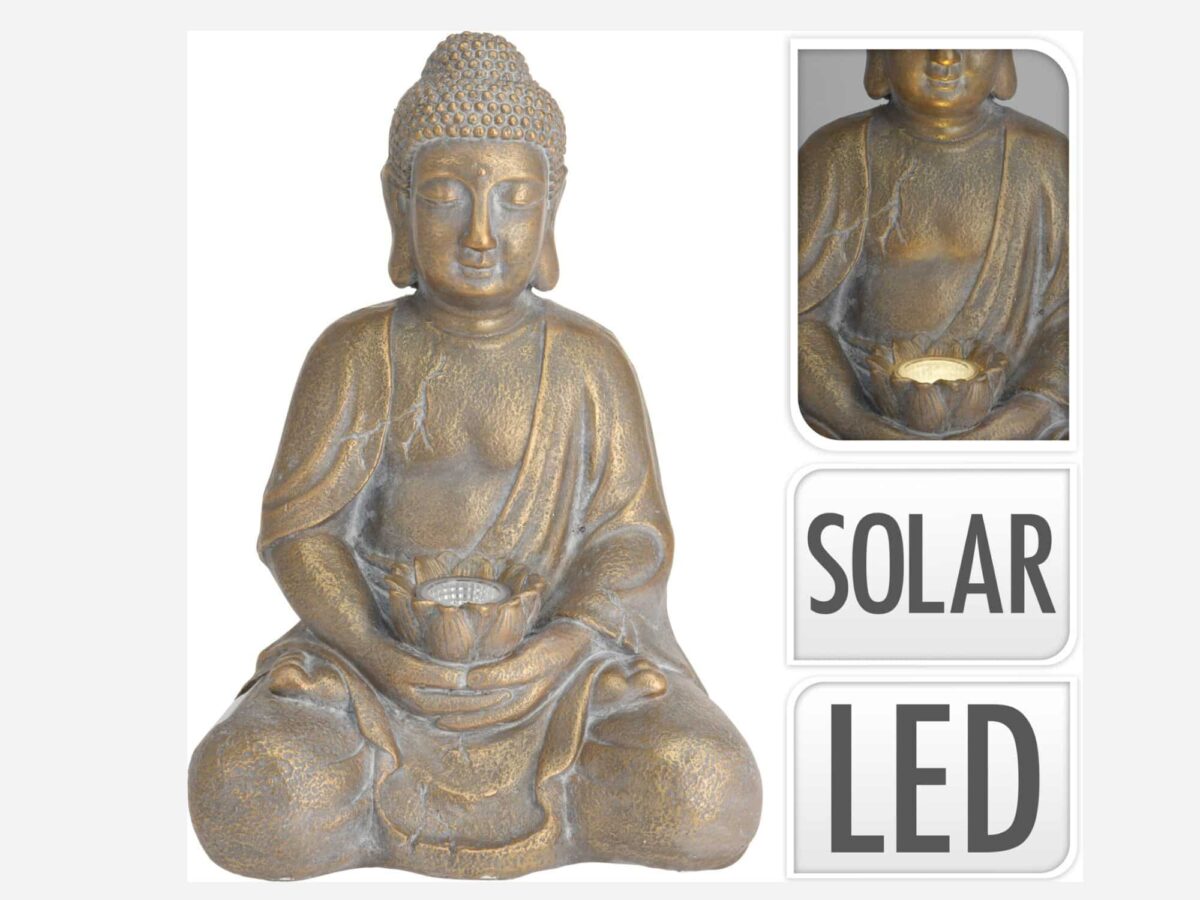 Buddha Figur med Solar lys 44 cm